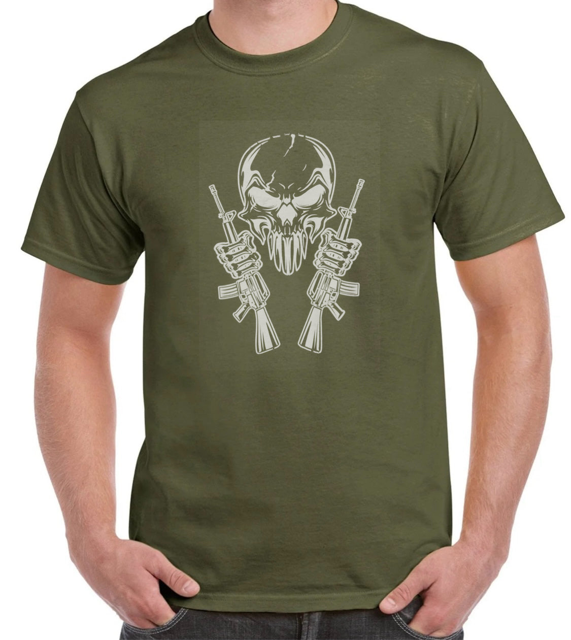 Featuring a cheeky skull paired with cool machine guns!