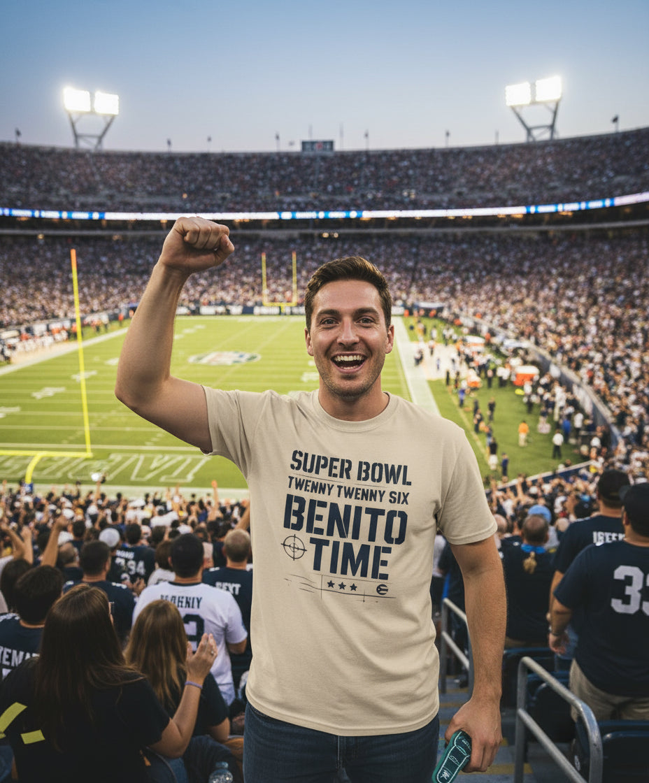 Celebrate game day in style with the Super Bowl 2026 Benito Time shirt!