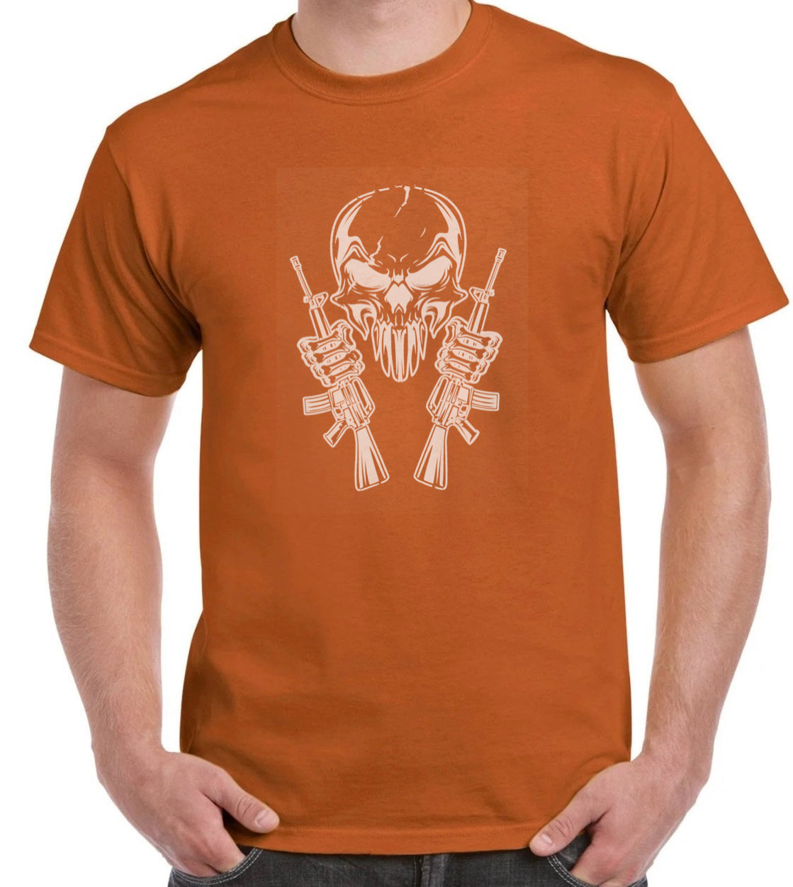 Featuring a cheeky skull paired with cool machine guns!