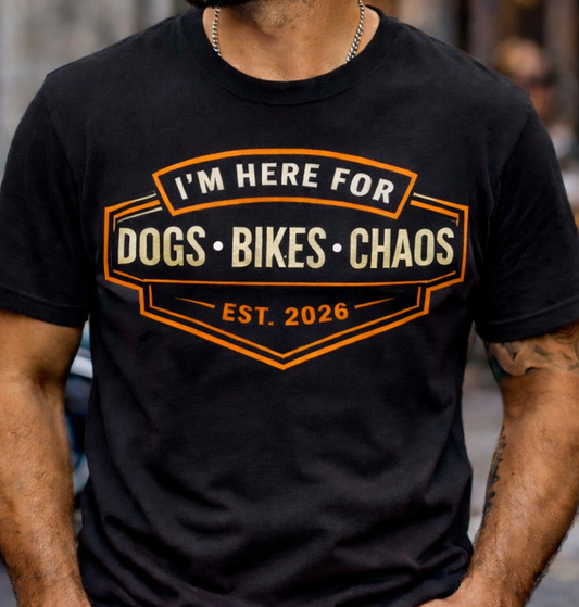 Im here for Dogs Bikes and Chaos Shirt.