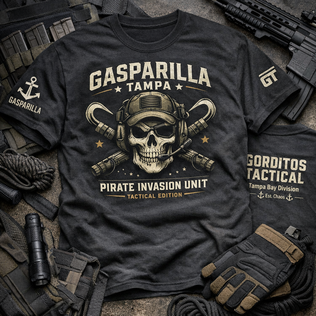 Gasparilla Tactical Shirt Raid the streets with pirate-approved tactical style.