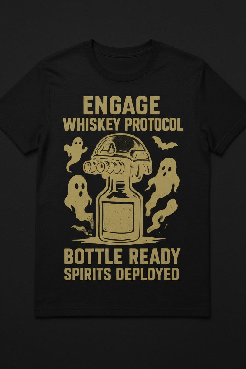Raise a glass and your style with the Engage Whiskeyprotocol T-shirt!