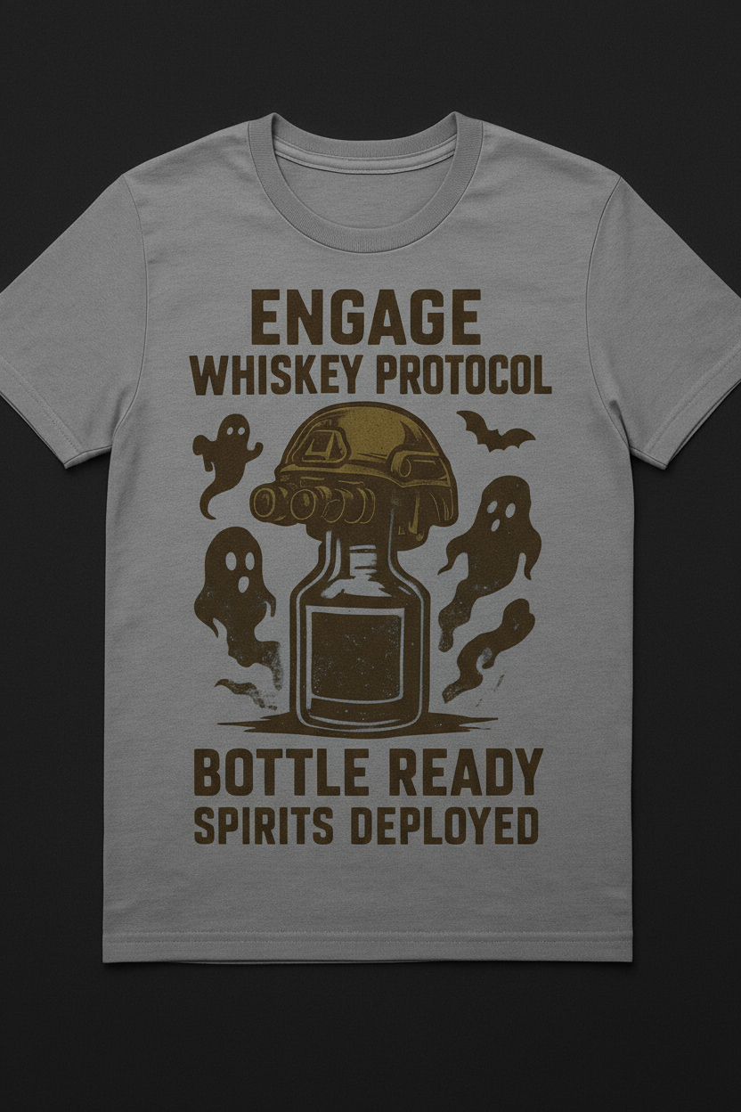 Raise a glass and your style with the Engage Whiskeyprotocol T-shirt!