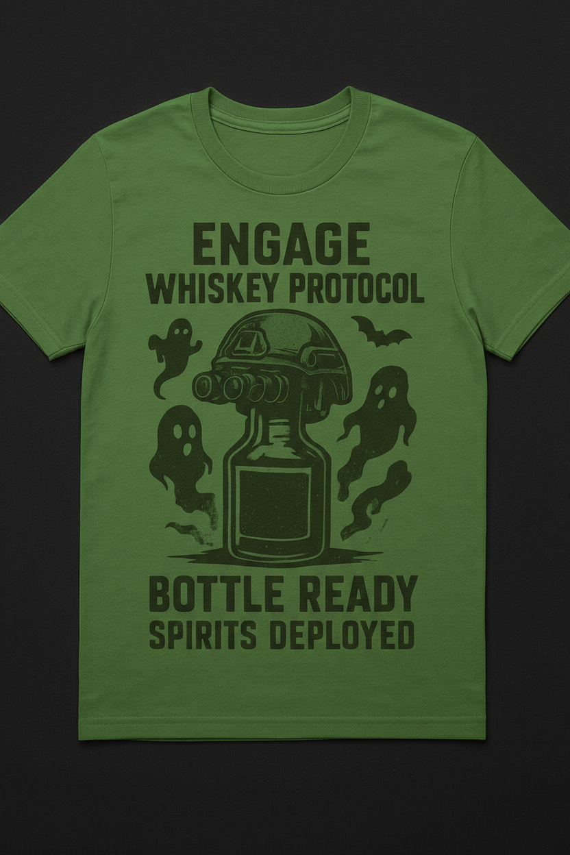 Raise a glass and your style with the Engage Whiskeyprotocol T-shirt!