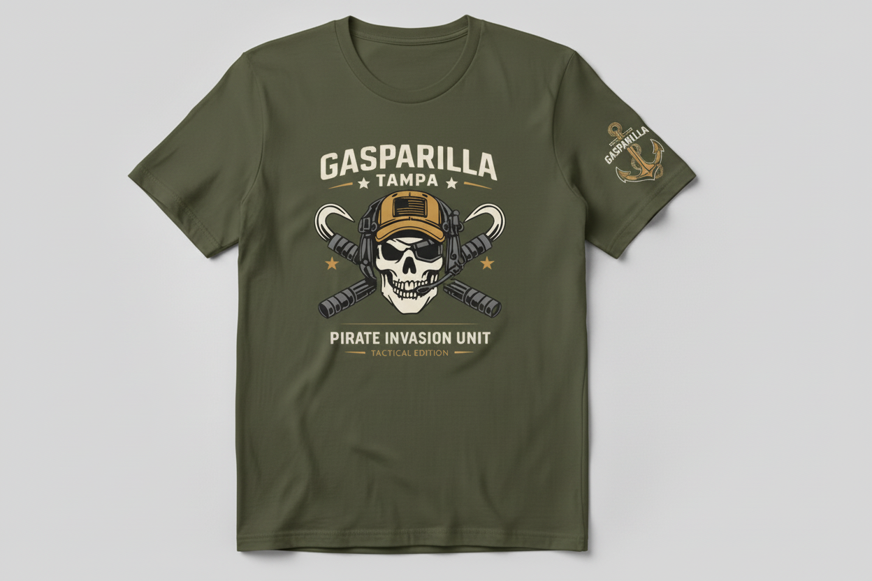 Gasparilla Tactical Shirt Raid the streets with pirate-approved tactical style.