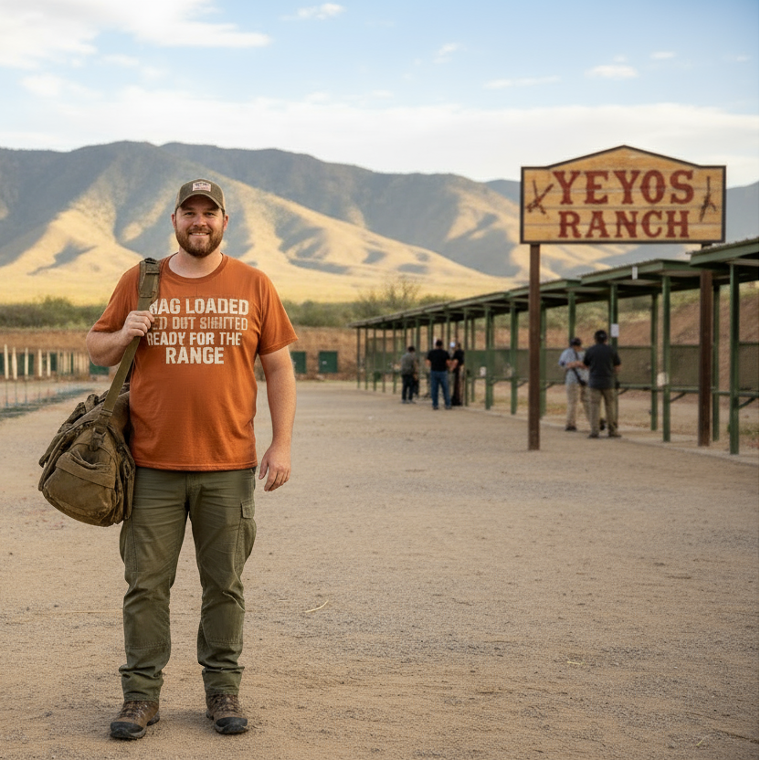 Mag loaded, red dot sighted, ¡y listo para el range en Yeyos Ranch!