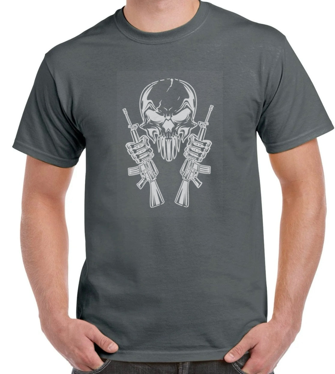 Featuring a cheeky skull paired with cool machine guns!