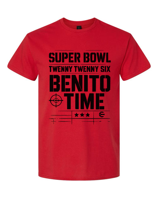 Celebrate game day in style with the Super Bowl 2026 Benito Time shirt!